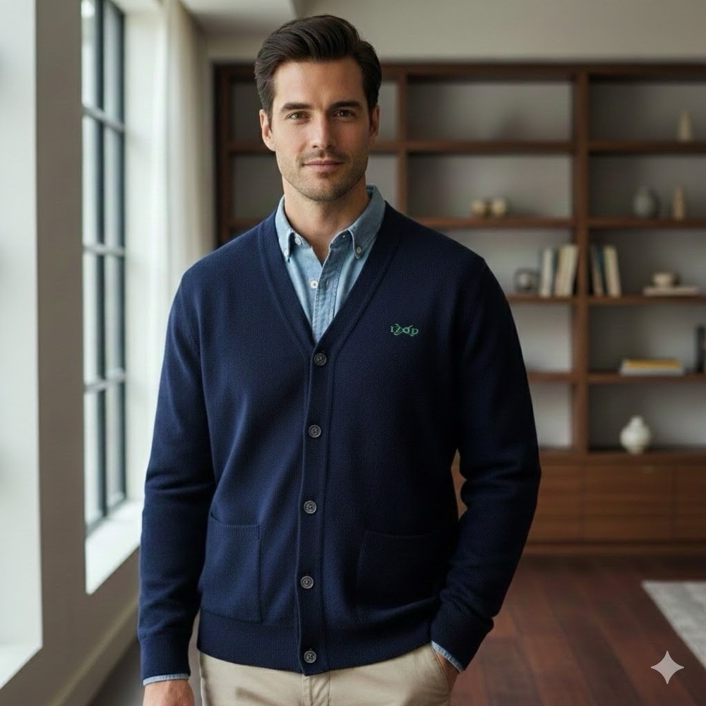 VTG Mens IZOD Cardigan Sweater Sz L Golf Navy Blue Country Club Old Money Preppy